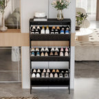 Contemporary Black Shoe Storage Cabinet with Hidden Drop-Down Racks Vertical Organizer