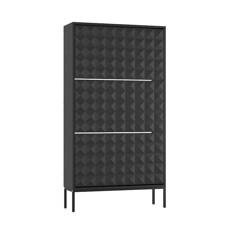 Contemporary Black Shoe Storage Cabinet with Hidden Drop-Down Racks Vertical Organizer