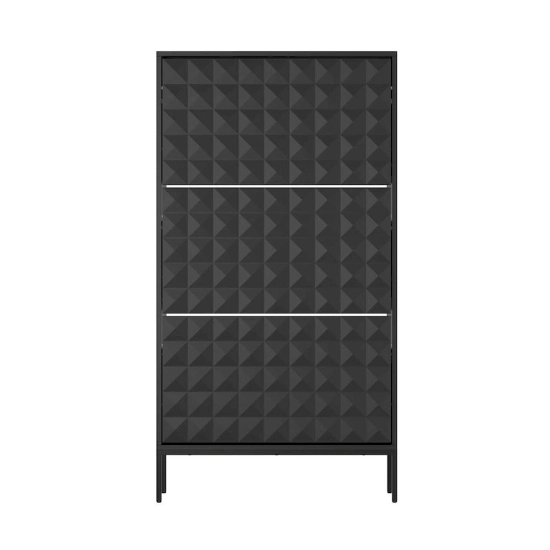 Contemporary Black Shoe Storage Cabinet with Hidden Drop-Down Racks Vertical Organizer