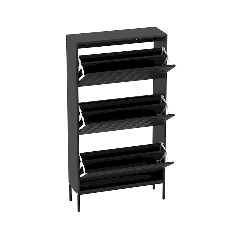 Contemporary Black Shoe Storage Cabinet with Hidden Drop-Down Racks Vertical Organizer