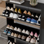 Contemporary Black Shoe Storage Cabinet with Hidden Drop-Down Racks Vertical Organizer