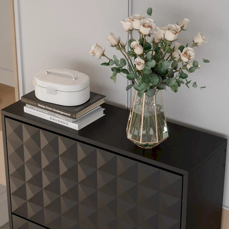 Contemporary Black Shoe Storage Cabinet with Hidden Drop-Down Racks Vertical Organizer