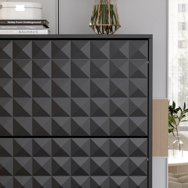 Contemporary Black Shoe Storage Cabinet with Hidden Drop-Down Racks Vertical Organizer