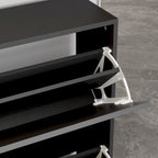 Contemporary Black Shoe Storage Cabinet with Hidden Drop-Down Racks Vertical Organizer