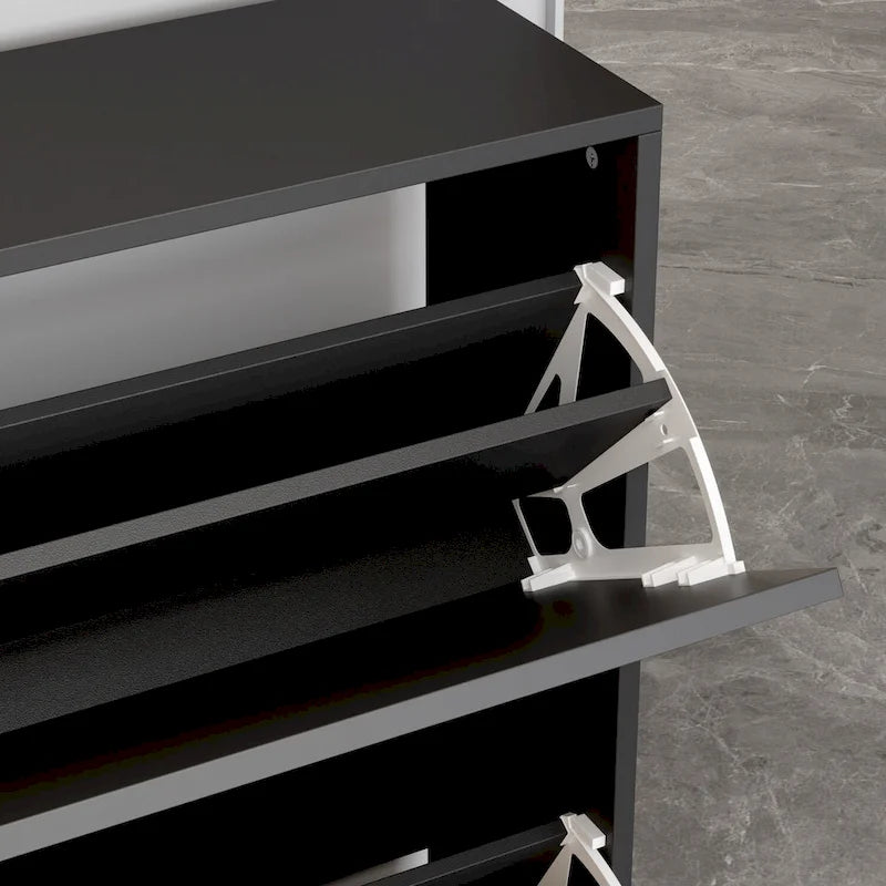 Contemporary Black Shoe Storage Cabinet with Hidden Drop-Down Racks Vertical Organizer