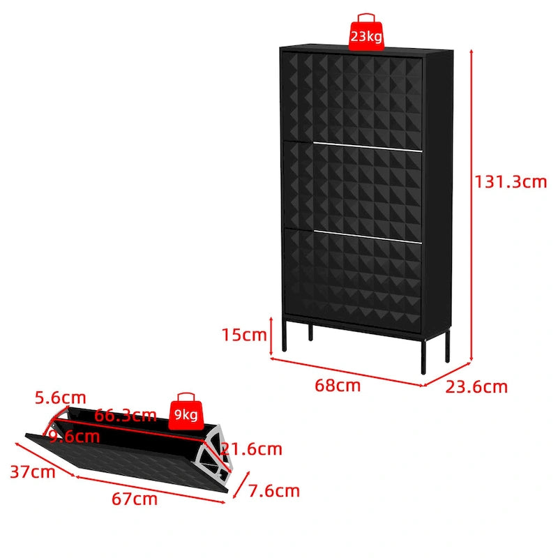 Contemporary Black Shoe Storage Cabinet with Hidden Drop-Down Racks Vertical Organizer