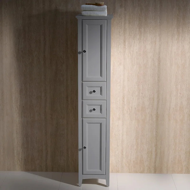 68" Tall Bathroom Linen Cabinet with Soft Close Drawers - Solid Wood Free Standing Storage Tower with 2 Doors & 2 Shelves