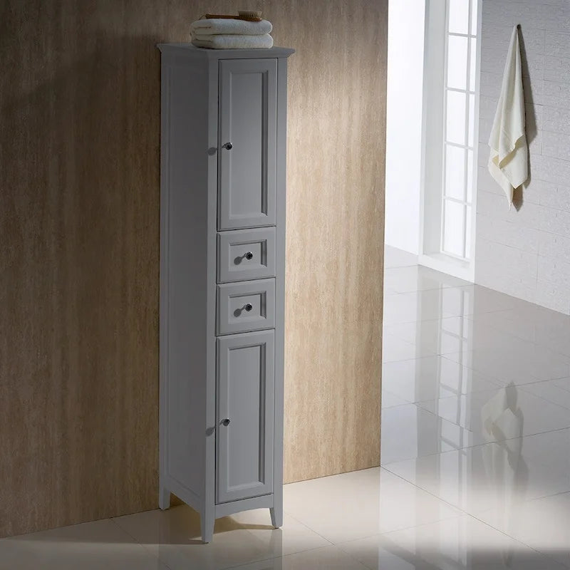 68" Tall Bathroom Linen Cabinet with Soft Close Drawers - Solid Wood Free Standing Storage Tower with 2 Doors & 2 Shelves