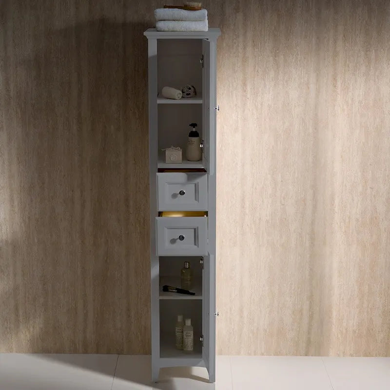 68" Tall Bathroom Linen Cabinet with Soft Close Drawers - Solid Wood Free Standing Storage Tower with 2 Doors & 2 Shelves