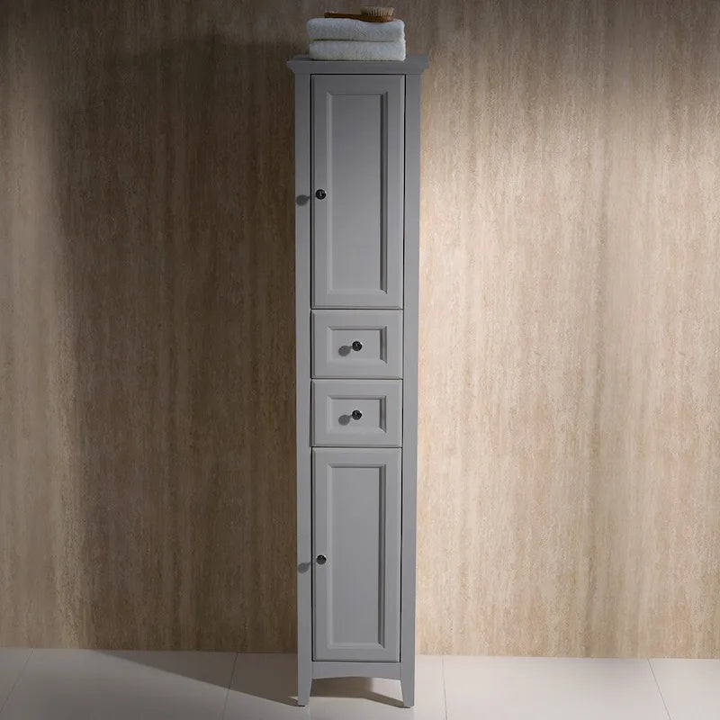 68" Tall Bathroom Linen Cabinet with Soft Close Drawers - Solid Wood Free Standing Storage Tower with 2 Doors & 2 Shelves