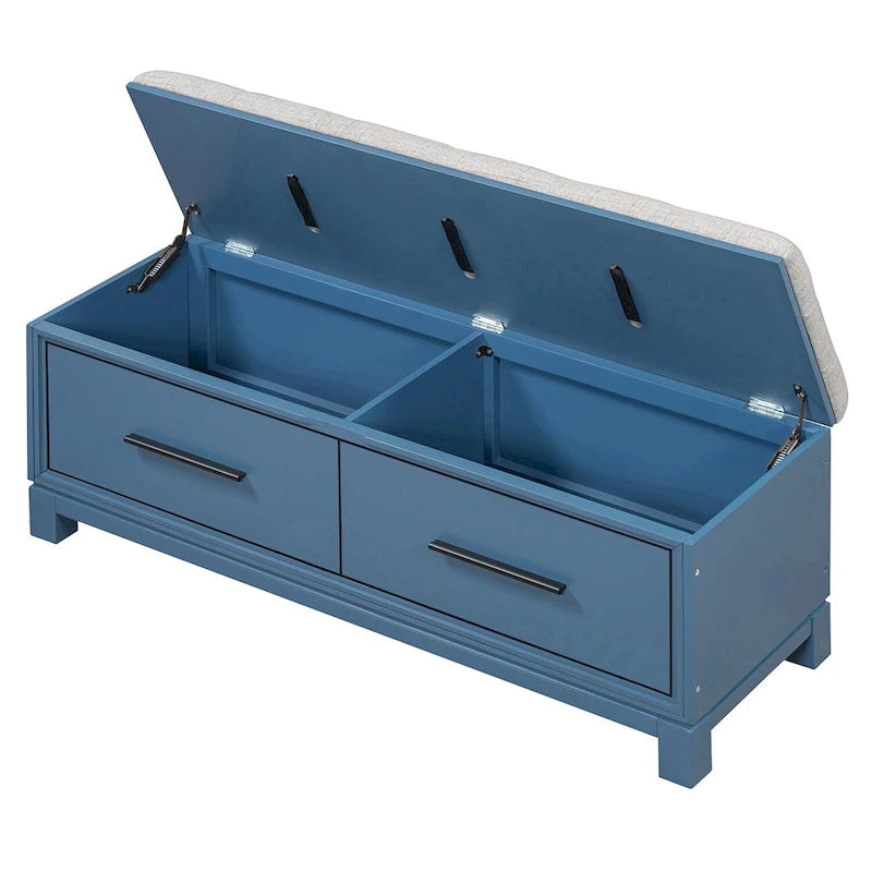 Storage Bench with Cushion - Entryway Shoe Organizer, Pine Wood, 350 LBS Capacity, Removable Cushion, Hidden Storage for Living Room Hallway