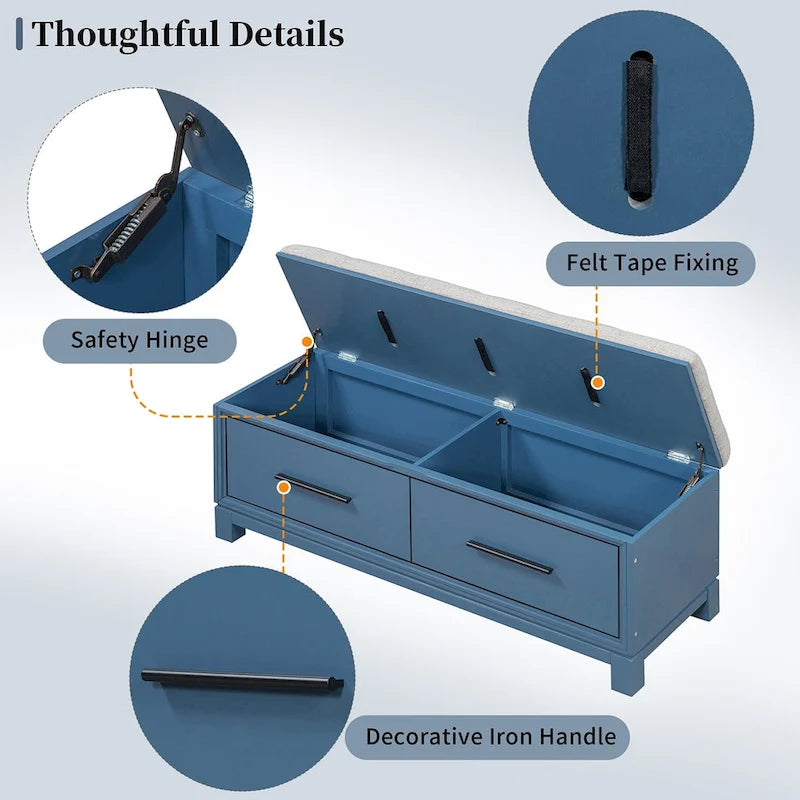 Storage Bench with Cushion - Entryway Shoe Organizer, Pine Wood, 350 LBS Capacity, Removable Cushion, Hidden Storage for Living Room Hallway