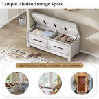 Storage Bench with Cushion - Entryway Shoe Organizer, Pine Wood, 350 LBS Capacity, Removable Cushion, Hidden Storage for Living Room Hallway