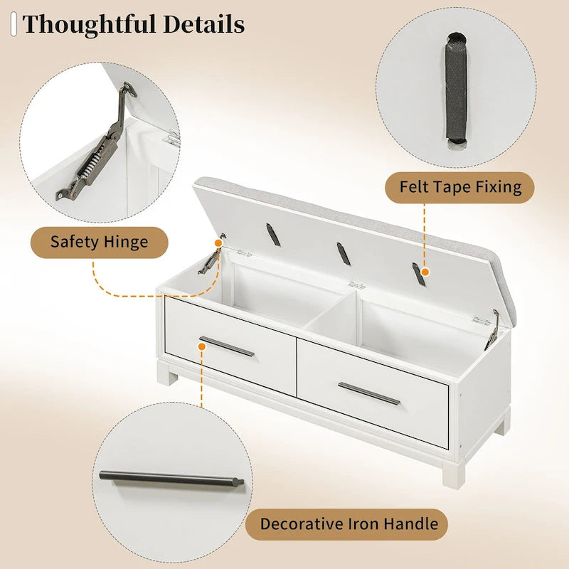 Storage Bench with Cushion - Entryway Shoe Organizer, Pine Wood, 350 LBS Capacity, Removable Cushion, Hidden Storage for Living Room Hallway