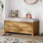 Storage Bench with Cushion - Entryway Shoe Organizer, Pine Wood, 350 LBS Capacity, Removable Cushion, Hidden Storage for Living Room Hallway