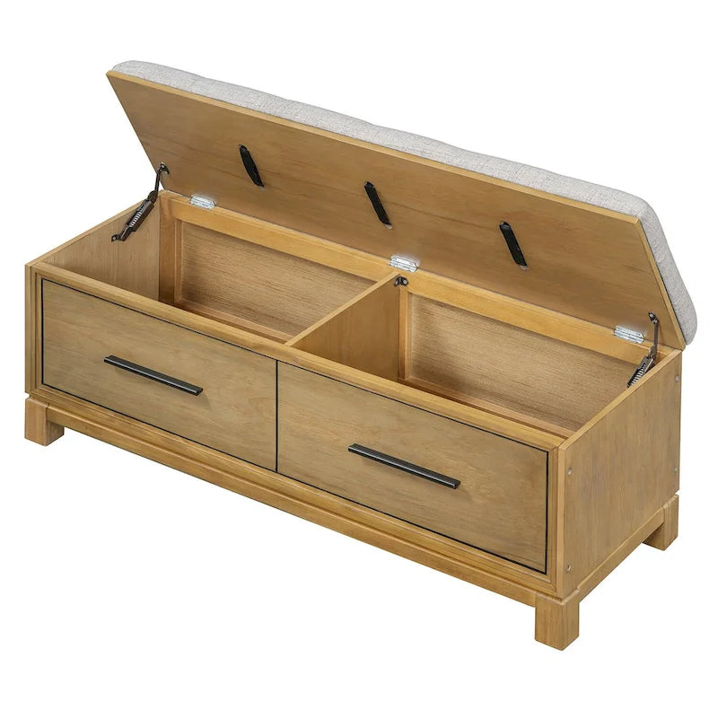 Storage Bench with Cushion - Entryway Shoe Organizer, Pine Wood, 350 LBS Capacity, Removable Cushion, Hidden Storage for Living Room Hallway