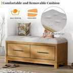 Storage Bench with Cushion - Entryway Shoe Organizer, Pine Wood, 350 LBS Capacity, Removable Cushion, Hidden Storage for Living Room Hallway
