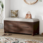 Storage Bench with Cushion - Entryway Shoe Organizer, Pine Wood, 350 LBS Capacity, Removable Cushion, Hidden Storage for Living Room Hallway