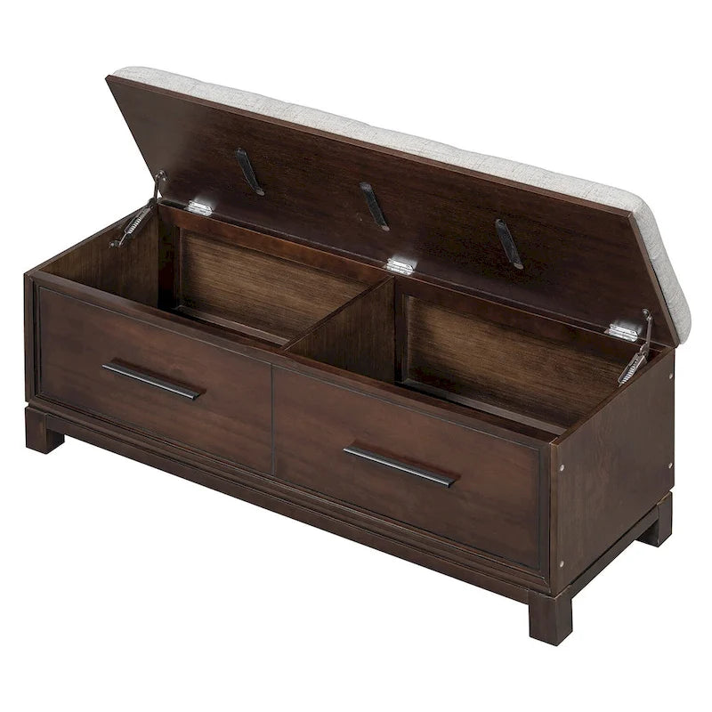 Storage Bench with Cushion - Entryway Shoe Organizer, Pine Wood, 350 LBS Capacity, Removable Cushion, Hidden Storage for Living Room Hallway