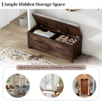 Storage Bench with Cushion - Entryway Shoe Organizer, Pine Wood, 350 LBS Capacity, Removable Cushion, Hidden Storage for Living Room Hallway
