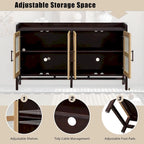 Rattan Door Sideboard Buffet Cabinet - 4 Door Storage Console with Adjustable Shelves for Dining Room Living Room - Natural Wood Finish