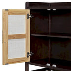 Rattan Door Sideboard Buffet Cabinet - 4 Door Storage Console with Adjustable Shelves for Dining Room Living Room - Natural Wood Finish