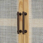 Rattan Door Sideboard Buffet Cabinet - 4 Door Storage Console with Adjustable Shelves for Dining Room Living Room - Natural Wood Finish