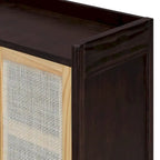 Rattan Door Sideboard Buffet Cabinet - 4 Door Storage Console with Adjustable Shelves for Dining Room Living Room - Natural Wood Finish