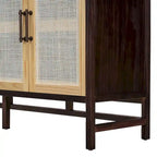 Rattan Door Sideboard Buffet Cabinet - 4 Door Storage Console with Adjustable Shelves for Dining Room Living Room - Natural Wood Finish