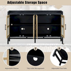 Rattan Door Sideboard Buffet Cabinet - 4 Door Storage Console with Adjustable Shelves for Dining Room Living Room - Natural Wood Finish