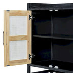 Rattan Door Sideboard Buffet Cabinet - 4 Door Storage Console with Adjustable Shelves for Dining Room Living Room - Natural Wood Finish