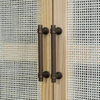 Rattan Door Sideboard Buffet Cabinet - 4 Door Storage Console with Adjustable Shelves for Dining Room Living Room - Natural Wood Finish