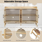 Rattan Door Sideboard Buffet Cabinet - 4 Door Storage Console with Adjustable Shelves for Dining Room Living Room - Natural Wood Finish
