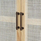 Rattan Door Sideboard Buffet Cabinet - 4 Door Storage Console with Adjustable Shelves for Dining Room Living Room - Natural Wood Finish