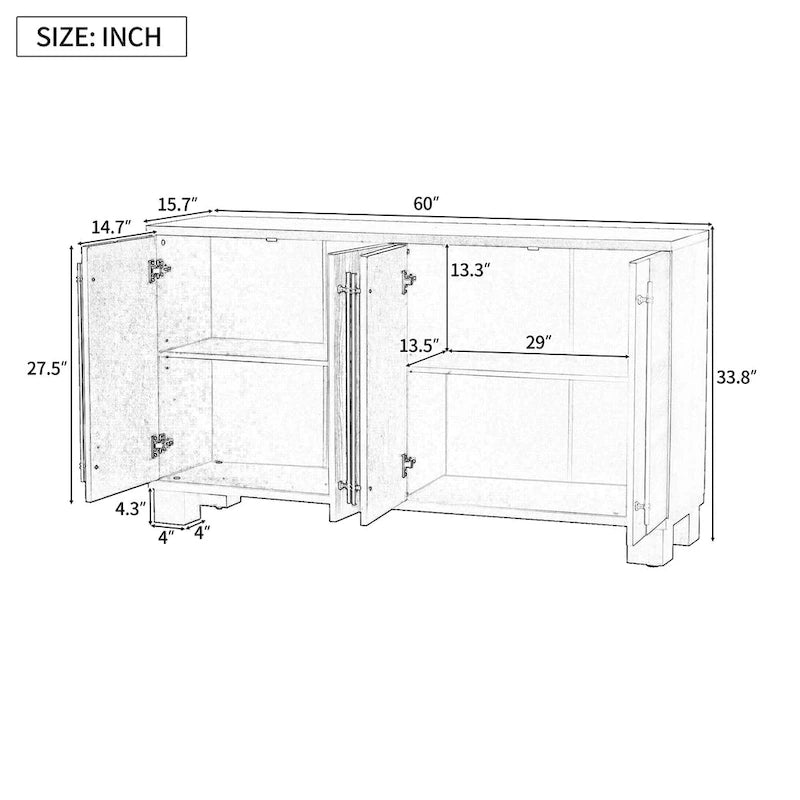 Sideboard Buffet Cabinet with Adjustable Shelves & Gold Handles