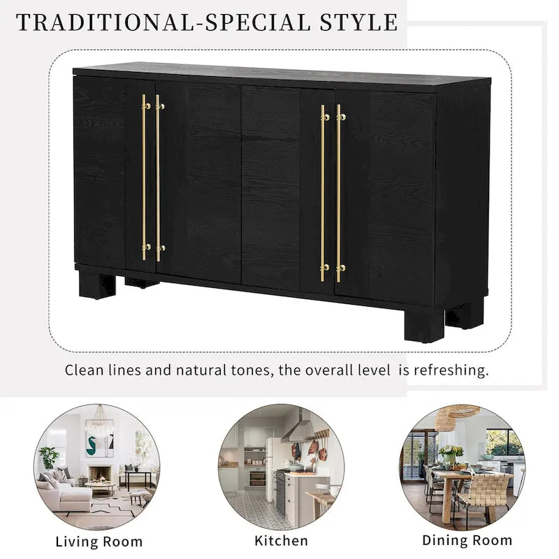 Sideboard Buffet Cabinet with Adjustable Shelves & Gold Handles