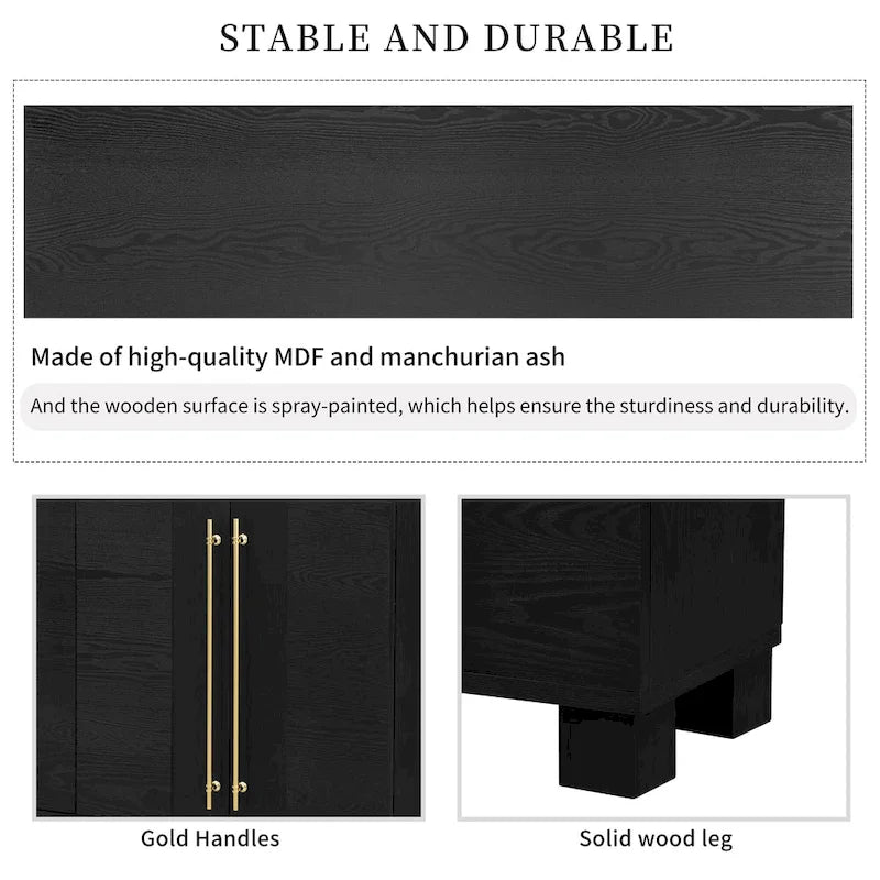 Sideboard Buffet Cabinet with Adjustable Shelves & Gold Handles