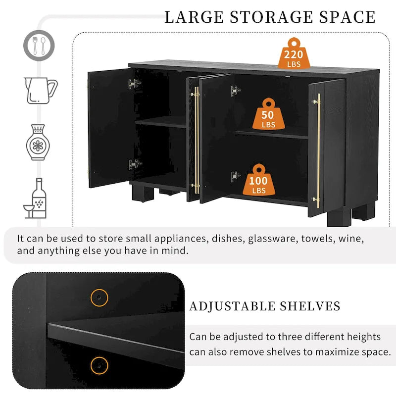 Sideboard Buffet Cabinet with Adjustable Shelves & Gold Handles
