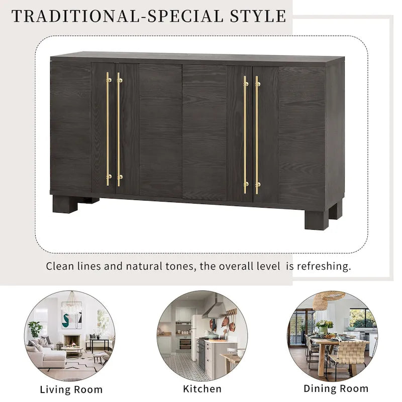 Sideboard Buffet Cabinet with Adjustable Shelves & Gold Handles