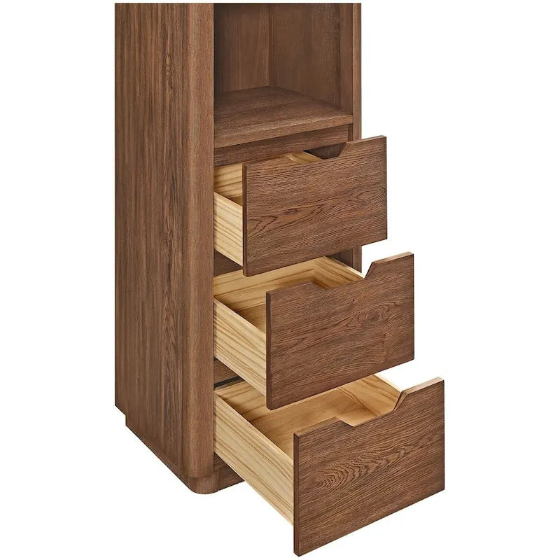 72" Solid Oak Wood Free Standing Linen Tower with 3 Soft-Close Drawers & Shelves - Natural Storage Cabinet