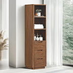 72" Solid Oak Wood Free Standing Linen Tower with 3 Soft-Close Drawers & Shelves - Natural Storage Cabinet