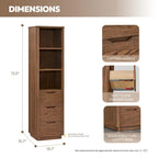 72" Solid Oak Wood Free Standing Linen Tower with 3 Soft-Close Drawers & Shelves - Natural Storage Cabinet