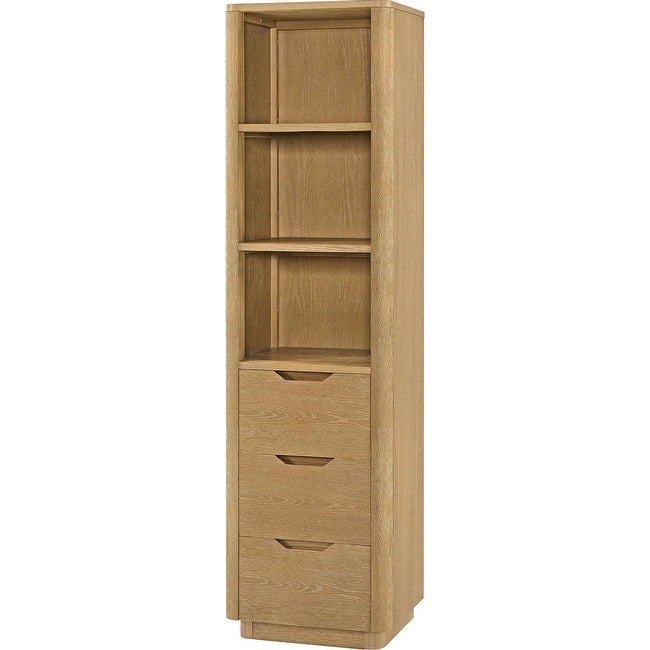 72" Solid Oak Wood Free Standing Linen Tower with 3 Soft-Close Drawers & Shelves - Natural Storage Cabinet