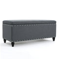 Sharon Storage Ottoman Bench, Dark Gray Fabric, Nailhead Trim, 42 Inch