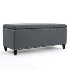 Sharon Storage Ottoman Bench, Dark Gray Fabric, Nailhead Trim, 42 Inch
