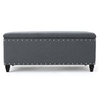 Sharon Storage Ottoman Bench, Dark Gray Fabric, Nailhead Trim, 42 Inch