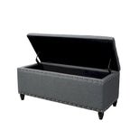 Sharon Storage Ottoman Bench, Dark Gray Fabric, Nailhead Trim, 42 Inch