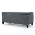 Sharon Storage Ottoman Bench, Dark Gray Fabric, Nailhead Trim, 42 Inch