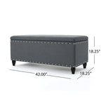 Sharon Storage Ottoman Bench, Dark Gray Fabric, Nailhead Trim, 42 Inch