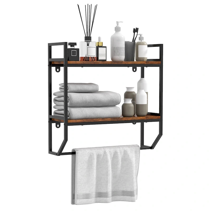 Gymax Wall Mounted Bathroom Shelf Industrial 2-Tier Storage Rack w/